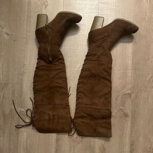 Thigh High Faux Suede Brown Boots